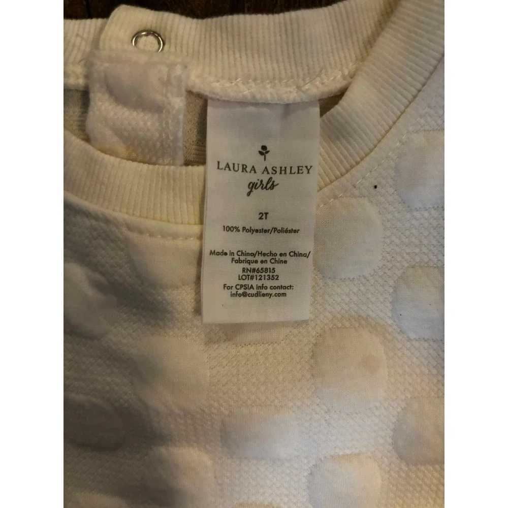 Laura Ashley Girls White Textured‎ Polka Dot Dress Size 2T Long Sleeve